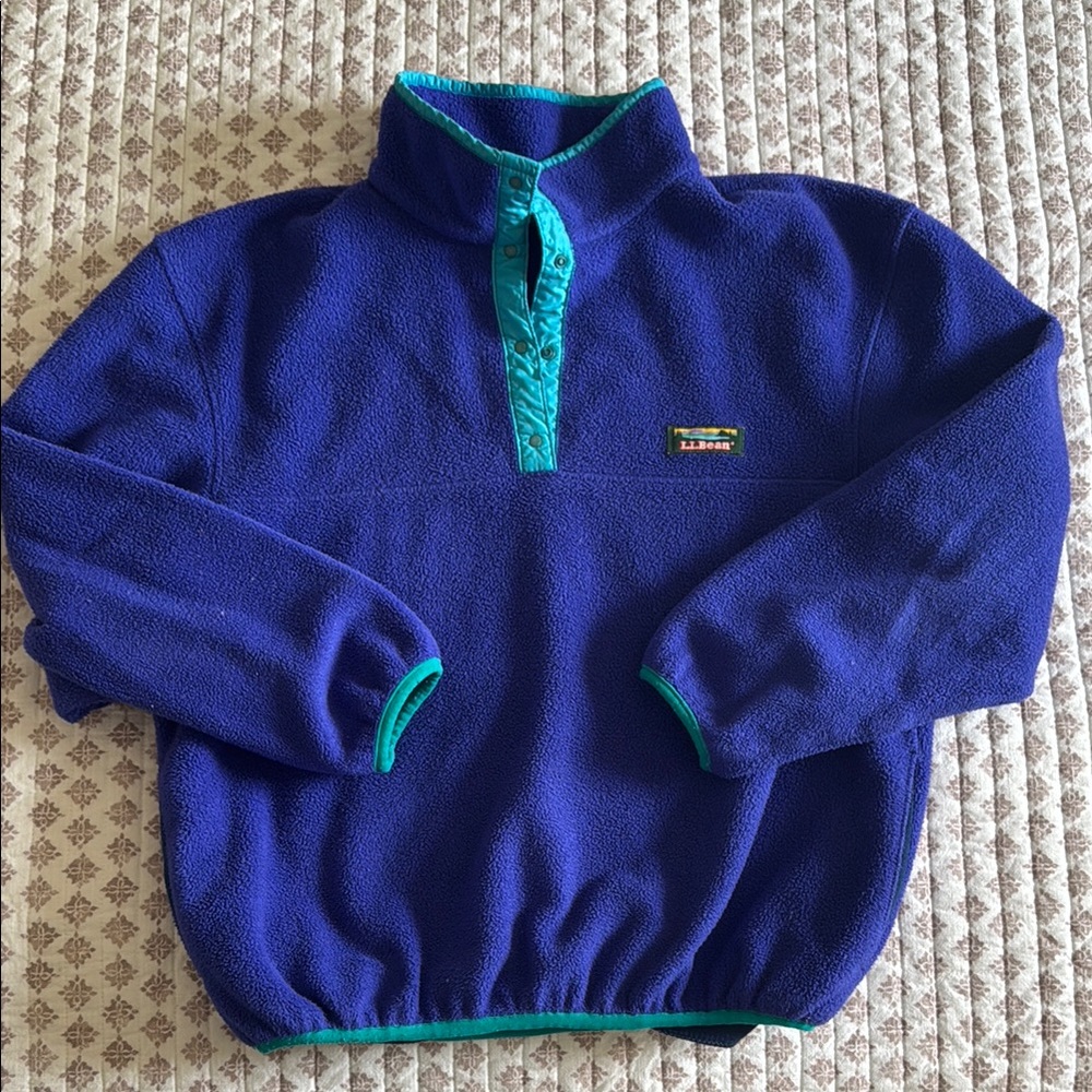L.L. Bean Blue Fleece Sweater with Stand-Up snap Collar